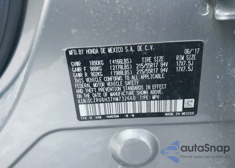 2017 Honda Hr-V Lx из США, поврежденный, VIN 3CZRU6H37HM732660